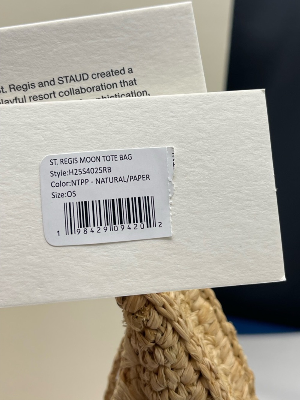 $395 STAUD for St. Regis Chic Moon Tote Bag Natural/Paper NWT - Picture 13 of 16